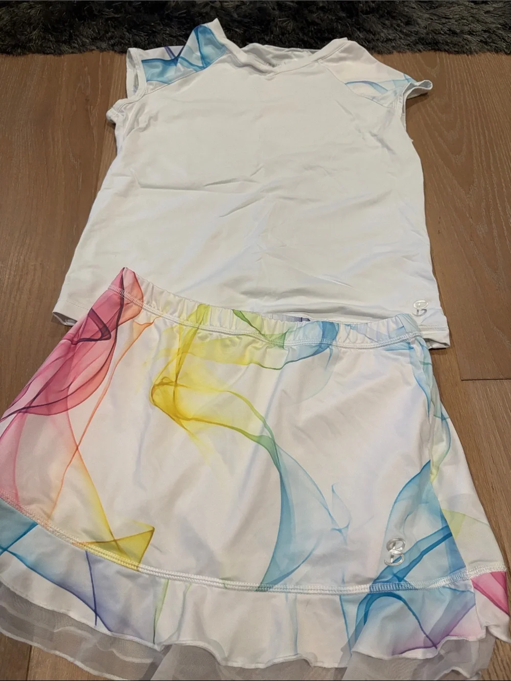 Sofibella Girls Size L White Rainbow-Accent Tank Top & Skirt Matching Set.
